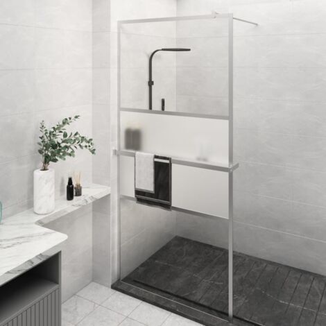 Mampara ducha con estante vidrio ESG aluminio cromado 80x195 cm vidaXL