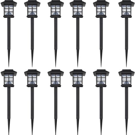 vidaXL Juego de lámparas solares 12 unidades con estacas 8,6x8,6x38 cm - Negro