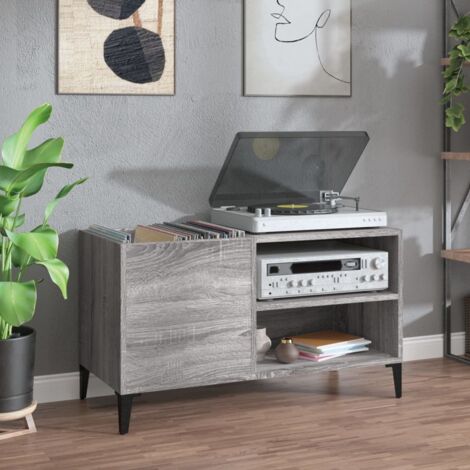 Mueble discos madera contrachapada gris sonoma 84,5x38x48 cm vidaXL