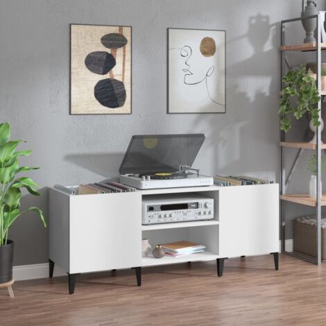 Mueble para discos madera contrachapada blanco 121x38x48 cm vidaXL