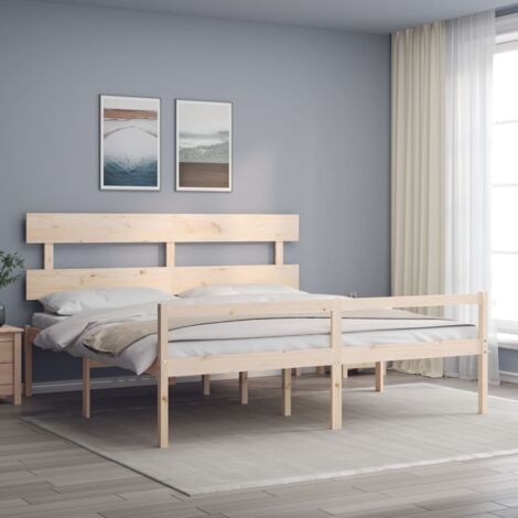Cama de matrimonio para personas mayores cabecero madera maciza vidaXL (1/5)