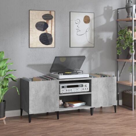 Mueble discos madera contrachapada gris hormigón 121x38x48 cm vidaXL
