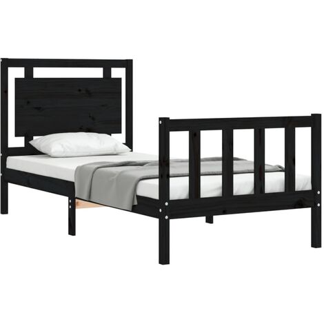 vidaXL Estructura de cama individual madera maciza negra 90x190 cm