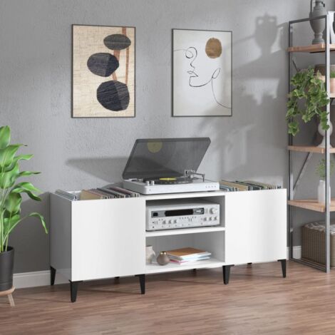 Mueble discos madera contrachapada blanco brillo 121x38x48 cm vidaXL