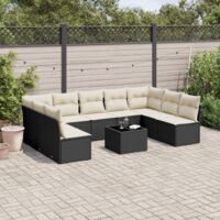 Set de sofás de jardín 10 pzas cojines ratán sintético negro vidaXL