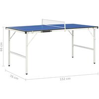 vidaXL Mesa de ping pong con red azul 152x76x66 cm - Azul