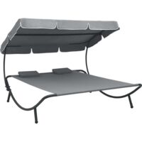 Tumbona de exterior con dosel y almohadas gris vidaXL