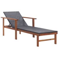 Tumbona madera maciza de acacia y ratán sintético negro vidaXL