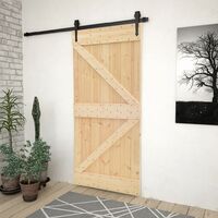 vidaXL Puerta corredera con herrajes madera maciza de pino 90x210 cm - Marrón