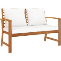 Banco de jardín 120 cm con cojines crema madera acacia maciza vidaXL