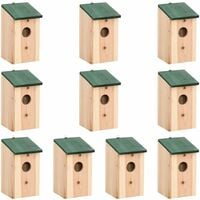 vidaXL Casa para pájaros 10 unidades madera maciza de abeto 12x12x22cm - Marrón