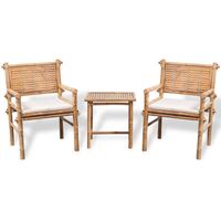 Set mesa y sillas terraza 3 pzas con cojines bambú vidaXL