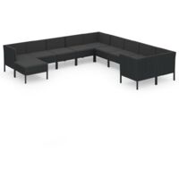 Set de muebles de jardín 11 pzas cojines ratán sintético negro vidaXL