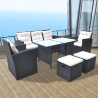 Set comedor de jardín 6 piezas y cojines ratán sintético negro vidaXL