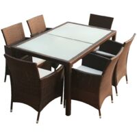 Set comedor de jardín 7 piezas y cojines ratán sintético marrón vidaXL