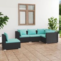 Set de muebles de jardín 5 pzas y cojines ratán sintético negro vidaXL