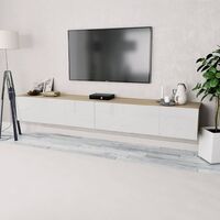 vidaXL Mueble para TV Aglomerado 2 Piezas Roble y Blanco Brillante - Blanco