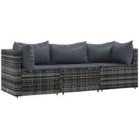 Set de muebles de jardín 3 pzas y cojines ratán sintético gris vidaXL
