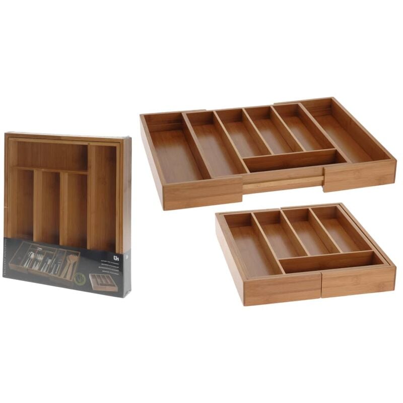 2x Portaposate da Cassetto in Bambù, 5 Scomparti, Divisore Posate & Utensili  da Cucina, 5 x 30 x 34 cm, naturale