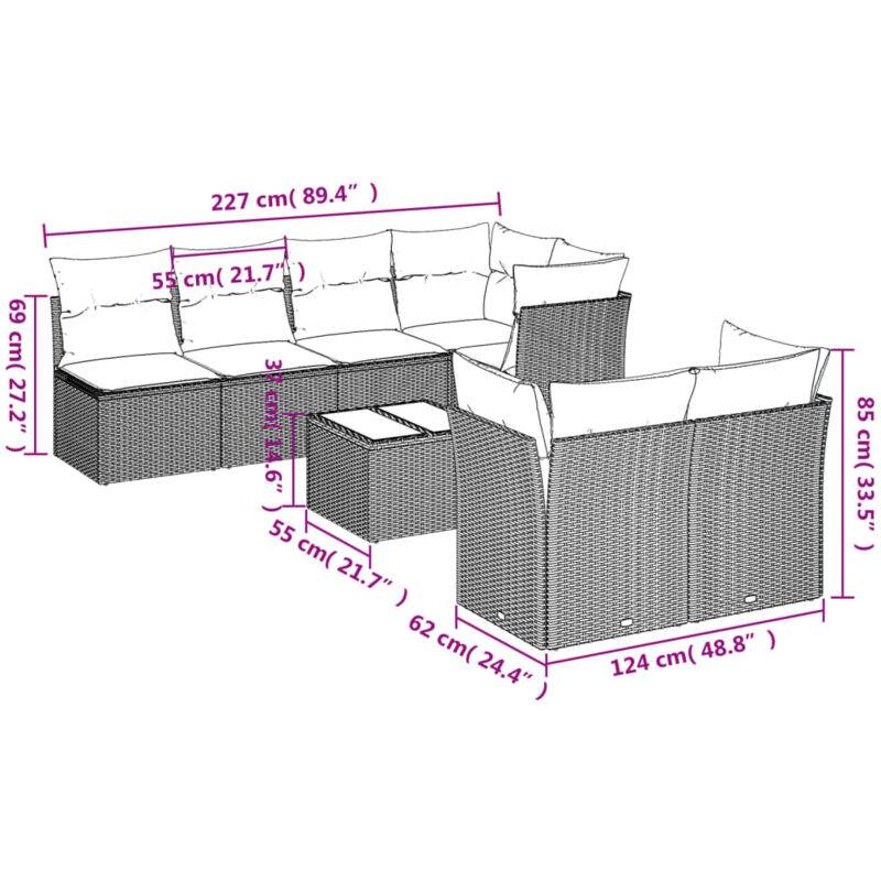 Homgoday Set Divani da Giardino 8 pz con Cuscini in Polyrattan