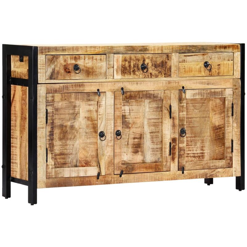 Credenza Nera VidaXL In Legno Massello Di Mango E Ferro – 55x30x77 Cm, 2 Ante Intagliate, Stile Industriale