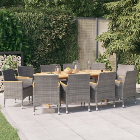 Set da Pranzo per Giardino 11 pz con Cuscini Grigio vidaXL (1/5)