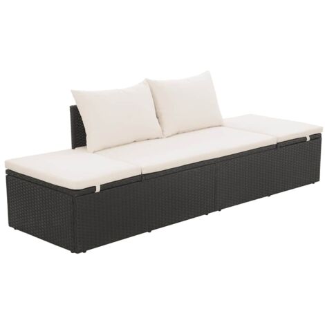 vidaXL Lettino da Giardino Nero 195x60 cm in Polyrattan