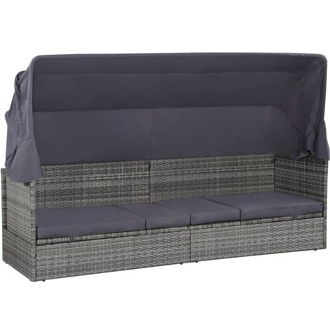 vidaXL Lettino da Giardino con Tettuccio Grigio 205x62 cm Polyrattan