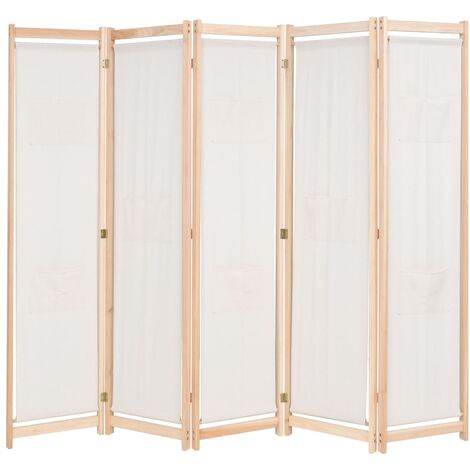 vidaXL Paravento a 5 Pannelli Crema 200x170x4 cm in Tessuto