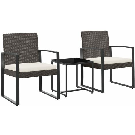 vidaXL Set da Pranzo da Giardino 3 pz con Cuscini in PP Rattan Marrone (1/5)