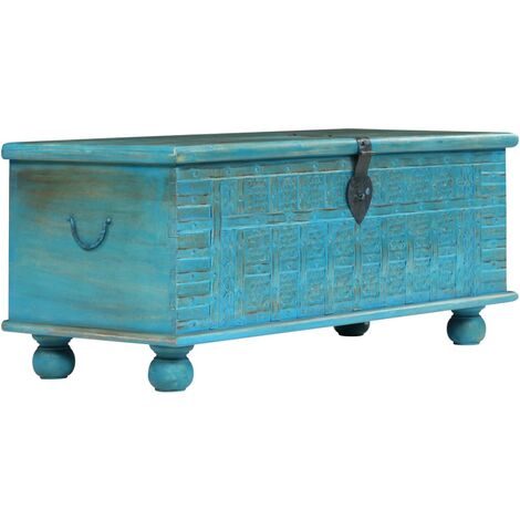 Cassapanca in Legno Massello di Mango Blu 100x40x41 cm vidaXL (1/5)