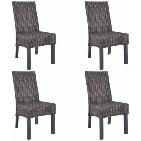 Sedie da Pranzo 4 pz Marroni in Rattan Kubu e Legno di Mango vidaXL