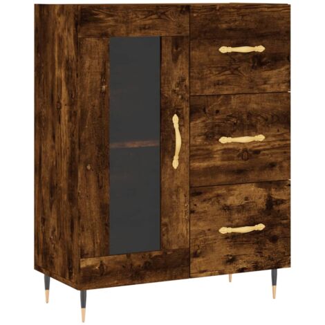Credenza In Truciolato Rovere Fumo 120x30x75 Cm, 4 Ripiani, Design Moderno, Facile Da Pulire – 813065