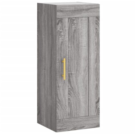 VidaXL Mobile A Parete Grigio Sonoma - 34,5x34x90 Cm - Legno Multistrato Con 3 Scomparti E Maniglia In Metallo - Pensile Salvaspazio