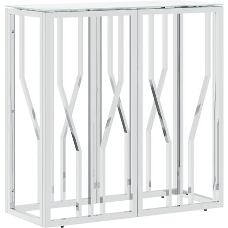 vidaXL Tavolino Consolle Argento 70x30x70 cm in Acciaio Inox e Vetro