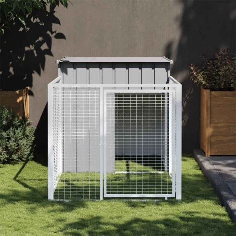 vidaXL Cuccia per cani con recinto grigio chiaro 110x201x110 cm in acciaio zincato