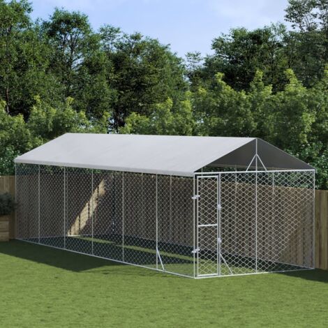 vidaXL Cuccia Cani da Esterno Tetto Argento 3x9x2,5 m Acciaio Zincato
