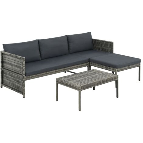 vidaXL Set Divani da Giardino 3 pz con Cuscini in Polyrattan Grigio