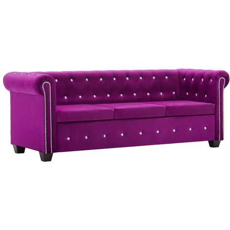 Divano Chesterfield a 3 Posti in Velluto 199x75x72 cm Viola vidaXL
