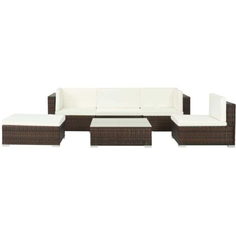 vidaXL Set Divani da Giardino 6 pz con Cuscini in Polyrattan Marrone