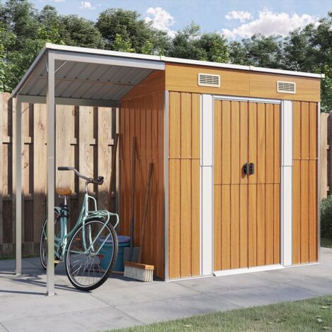 vidaXL Capannone Tetto Esteso Marrone Chiaro 277x107x181cm Acciaio