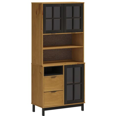 Credenza con Anta in Vetro FLAM 80x40x180 cm in Legno di Pino vidaXL (1/5)