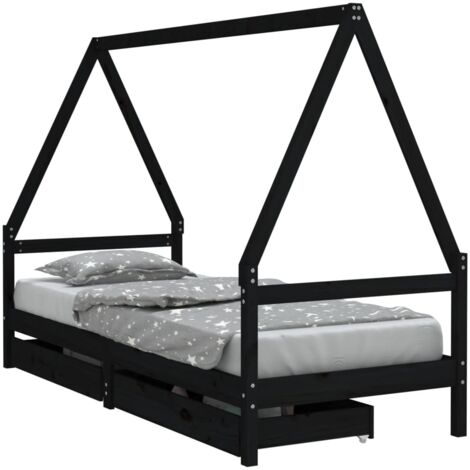 vidaXL Giroletto Bambini con Cassetti Nero 90x200cm Massello di Pino