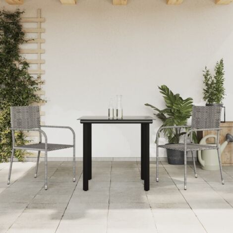 Set da Pranzo da Giardino 3 pz Nero Grigio Polyrattan e Acciaio vidaXL (1/5)