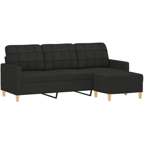 vidaXL Divano a 3 Posti con Poggiapiedi Nero 180 cm in Tessuto