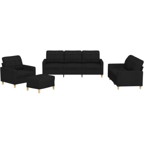 vidaXL Set di Divani 4 pz con Cuscini Nero in Tessuto