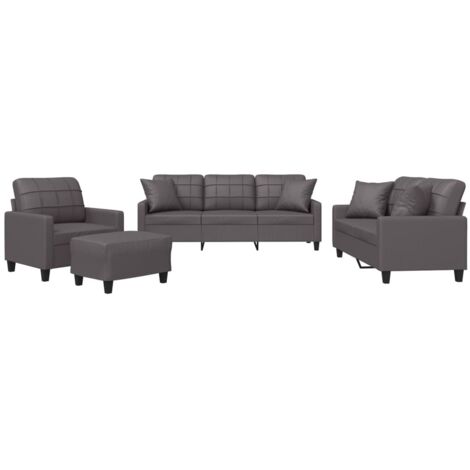 vidaXL Set di Divani 4 pz con Cuscini Grigio in Similpelle (1/5)