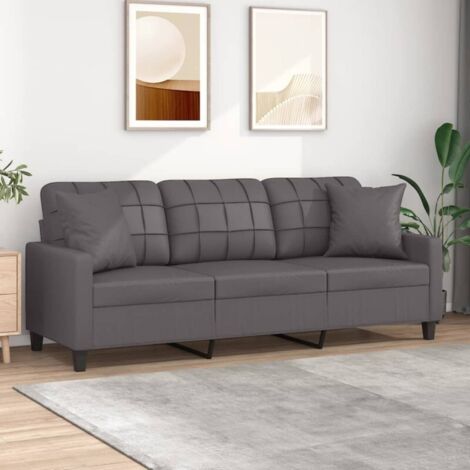 vidaXL Divano a 3 Posti con Cuscini Grigio 180 cm in Similpelle