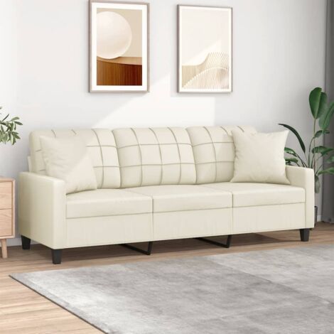 vidaXL Divano a 3 Posti con Cuscini Crema 180 cm in Similpelle