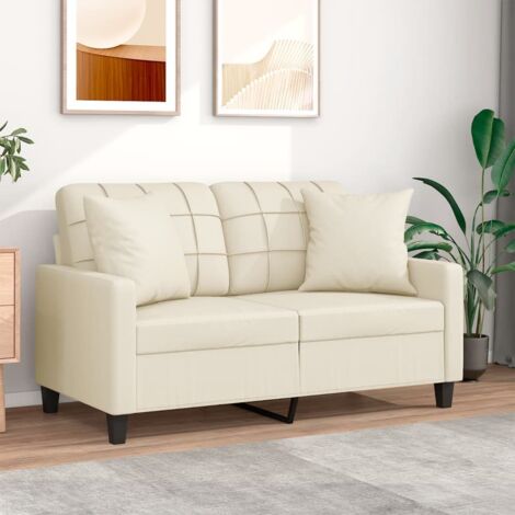 vidaXL Divano a 2 Posti con Cuscini Crema 120 cm in Similpelle